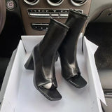 Short-Shoe Women 2025 Spring Clip Toe Elastic Sleeve Fish Mouth Coarse And Cool Boots Women's Boots Square High