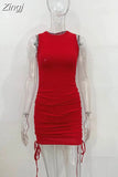 Women Winter 2023 New Y2K Street Casual Office Lady Solid Elastic Skinny Simple Shirring Crew Neck Sleeveless Chic