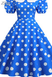 Short Sleeve Polka Dot Vintage Dress Women Summer Peter pan Collar Elegant A-line Midi Long Party Sundress Robe