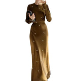 Zingj Fall 2023 New Round Collar Floral Long Sleeve Belt Shows Thin Hip Dress-Outfit