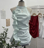 Design Sleeveless Leaves Three-Dimensional Flower Blouse Atmosphere Slimming Waist