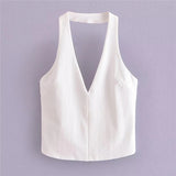 White Halter Top Female Off Shoulder Crop Tops For Women Sexy Sleeveless Backless Top Woman Tied Streetwear Summer