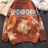 Vintage Bear Sweater Women Harajuku Kawaii Loose Oversized Knitted Pullover Men High Street Couple Sweaters Casual
