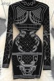 Autumn Women Gold/Silver Rivet Bodycon Party Dress Vintage Stand Collar Long Sleeve Sheath Slim Black Vestidos