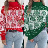 Shooting Autumn And Winter Snowflake Pattern Lantern Long Sleeve High-Necked Collar Sweater Women's