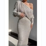 Gray Oblique Knitted Sexy Set