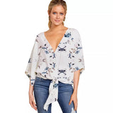 Women's Sexy Hot Girl Spring And Summer V-Neck Short-Sleeved Knot Print