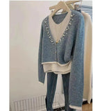 Folded Fake Two-Piece Top Female Hooded Temperament Knitted Sweater Lazy Style Design Sense Of Niche 2025