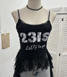 Shooting Lace Sling Vest Irregular Ribbon Hot Wear Print Short-Sleeved Top