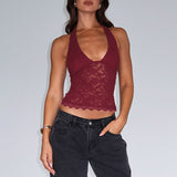 Women's Clothing 2025 Spring And Summer New Hottie Hollow Lace Bodysuit Sexy Bare Back Hanging Neck Top