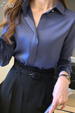 Shirts Women White Shirt Women Long Sleeve Shirts Blouse Satin Silk Blouse Ladies Tops 2023 Fashion Solid Woman