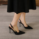 Pointed Black Water Drill Pin Badge High Heel Fine And Sexy Sandals Women's Shoes In Summer