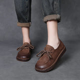 Layer Of Cow Leather Hand-Retro Single Shoe Women 2025 Spring New Comfortable Soft-Soled Casual Shoes Round Leather Women's