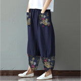 Printed Patchwork Cotton Linen Wide-leg Loose