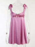 Satin Women Partywear Dress Chain Cut Out Sleeveless Casual Y2K Bandage Elegant Fashion Sexy Christmas Mini Dress