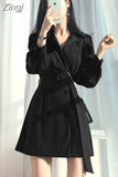 Notched Black Long Sleeve Jacket Slim Blazer Mini Dresses for Women Korean Fashion Sexy Casual Bodycon Dress Autumn