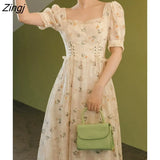 Floral Elegant Dress Women Casual Beach Long Fairy Chic Dress Female Party Evening Summer One-piece Dress Korean