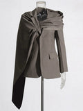 Personality Niche 2025 Autumn New Scarf Collar Hollow Out A Variety Of Wear Suit Pure Color Coat