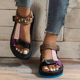 One-Word Buckle Flat-Soled Sandals Women's Summer New Color Magic Sticker Beach Women's