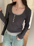Fake Autumn Blouses With Slim Underwear, Long Sleeves And Short