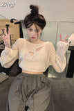 Out Y2K Long Sleeve Sweater Solid Knitted Sueter Mujer Women Short Loose Pullovers Fashion Elegant Crop Tops Pull