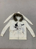 And Winter Street Retro Collar Rabbit Ear Hooded Hoodie Jacket Y2K Printed Female