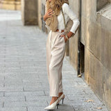 Spot 2025 Spring New Women's Fashion Temperament Pure Color Versatile High Waist Trousers