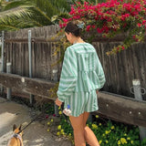 Women's INS Explosion Striped Striped Lantern Sleeve Shorts
