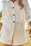 Sleeve Green Suit Shorts and Shirt for Women Summer Suits Trend 2023 Women's Sets Cotton Two Pieces Sets Women White