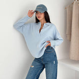 College Polo Collar Solid Color Loose Sweater Soft Tones Softly Wear Knitted Skin Fabric