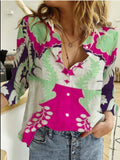 Women's Clothing 2025 Summer New Shirt Fashion Map Depicts Printed Long-Sleeved Top