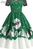 Christmas Costume Party Dress Short Sleeve Vintage Women Winter Xmas Sundress Robe