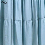 Korean Style Long Skirt Women For Spring Summer 2022 Blue White Black High Waist Sun School Midi Pleated Skirt