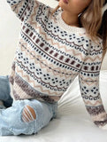 2025 New Fair Island Round Collage Loose T-Freuffed Long-Sleeved Sweater