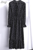 Chiffon Shirt Dresses Long Sleeve Polka Dot Office Vintage Dress 2023 Women Summer Casual Midi Floral Dress