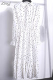 Chiffon Shirt Dresses Long Sleeve Polka Dot Office Vintage Dress 2023 Women Summer Casual Midi Floral Dress