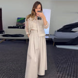 Zingj 2024 New Solid Color Mesh Splicing Coat Casual Wide-Leg Pants Suit Women-Outfit