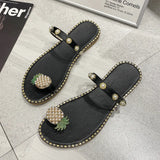 Size Large-Size Women's Shoes 2025 Summer New Pineapple Water Drill Cool Slippers Women Wear Flat Beach
