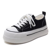 Spring And Summer New Thick-Bottomed Canvas Shoes Women's Round Head Casual Single Shoes Shallow Low Help Small White