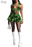 Pieces Set Sexy Summer Autumn Fashion Women Set 2023 Female Tops Floral Print Sleeveless Tops And Elastic Waist