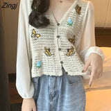 Women Print Casual Simple Hollow Out Teens Square Collar Daily Vintage Harajuku Crop Chic Comfortable College Loose