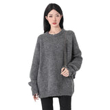 Wind Dark Gray Sweater Women 2025 Autumn And Winter Yang Plush Warm High-End Sense Knitting Loose