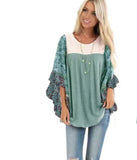 Women's Wear Bat Sleeve Print Color Swafge Round Collar Blouse