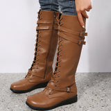 Belt Buckle Long-Tman Rider Boots Women Autumn New Round Head With T-Skin