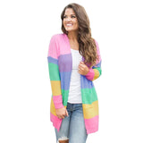 Autumn And Winter Sweater Women Loose Color Bump Striped Knitted Cardigan Long