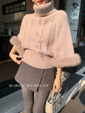 Xixi Autumn 2025 New White Standard Korean High-Necked Bat Sleeves Thin Cloak Knitted Sweater Women
