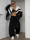 Women's Fashion Street Sports Style Spliced Wind Jacket Set Two Sets Of Women's Spring And Autumn Loose