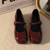 Mary Jane Small Leather Shoes Spring And Spring 2025 New Wine Red Buckle With Square Head Thick Heel French Single