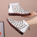 Large-Size Hollow Cool Boots Women's New Breathable Hole Flat Bottom Large Size Mother