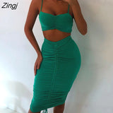 Two Piece Sexy Pleated Party Dress Women Spaghetti Strap Backless Slinny Pencil Christmas Dress Casual Dress